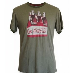 Coca Cola Vintage Coke Bottles Graphic‎ T Shirt Olive Green Unisex Large